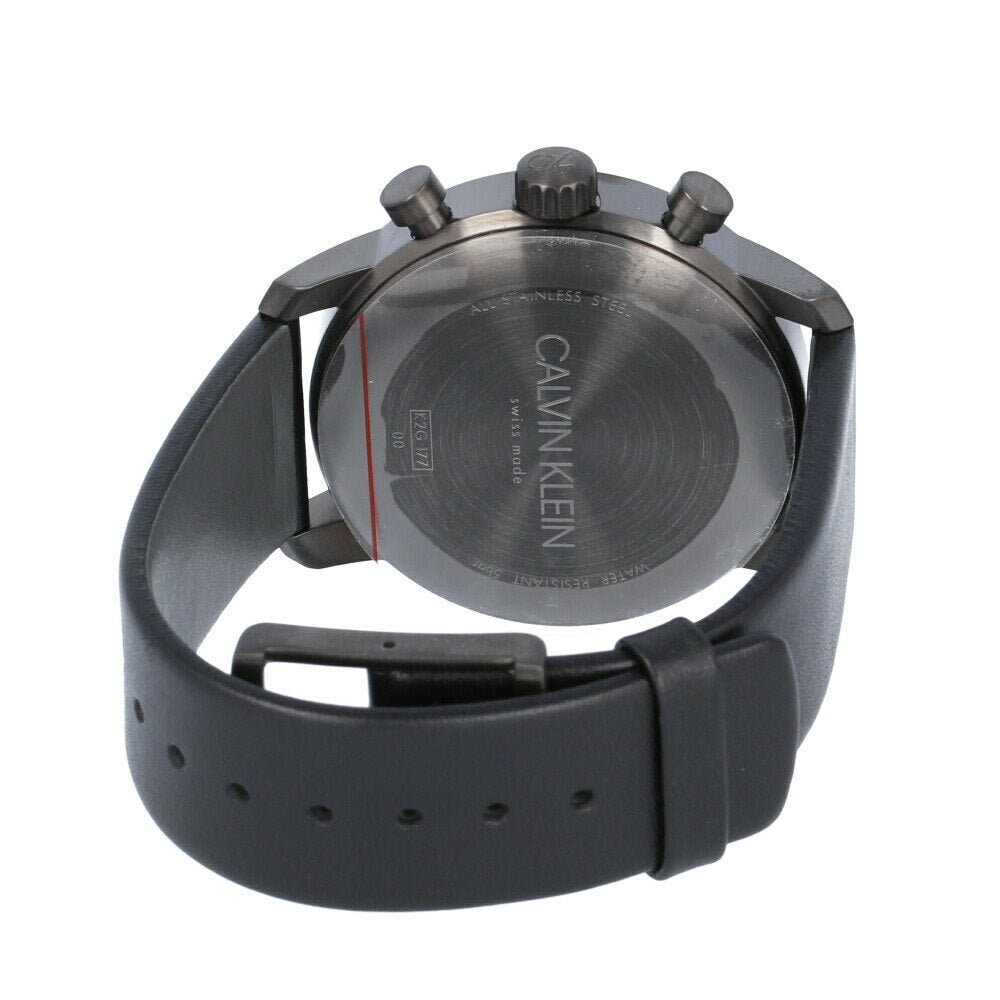 Calvin Klein City Chronograph Grey Dial Black Leather Strap Watch for Men - K2G177C3