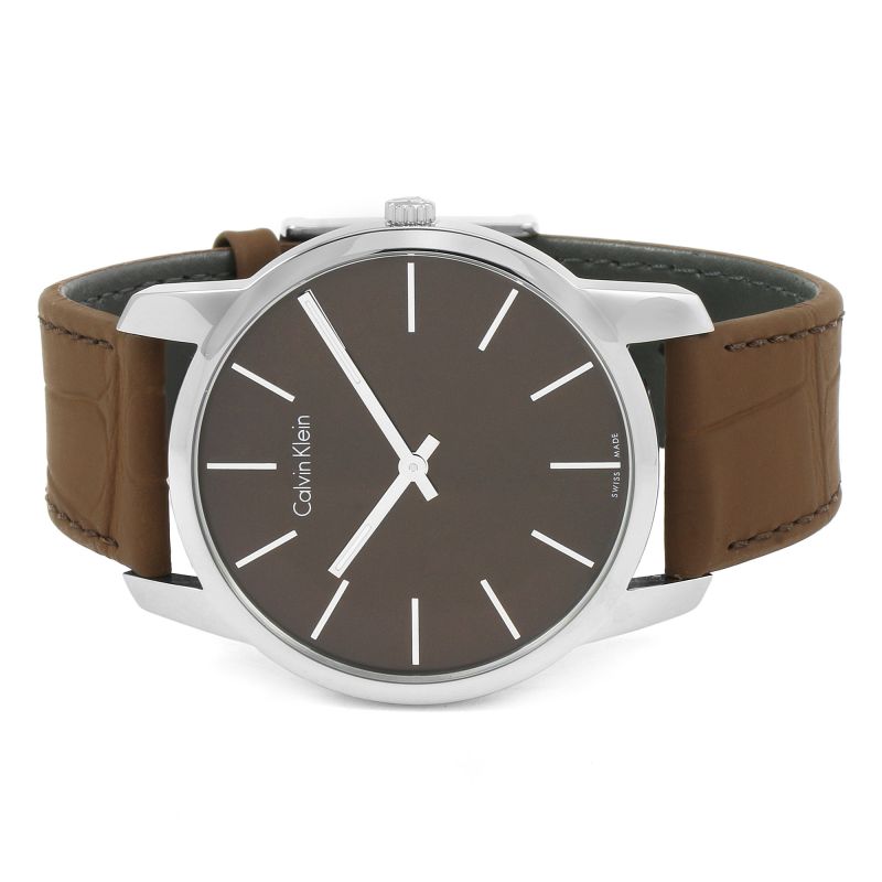 Calvin Klein City Brown Dial Brown Leather Strap Watch for Men - K2G211GK