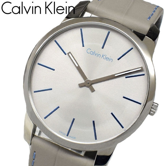 Calvin Klein City Silver Dial Grey Leather Strap Watch for Men - K2G211Q4