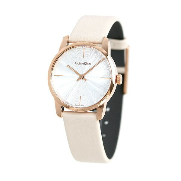 Calvin Klein City Silver Dial White Leather Strap Watch for Women - K2G236X6