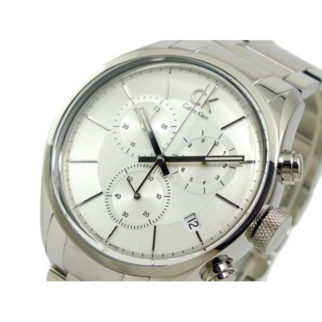 Calvin Klein Masculine Chronograph White Dial Silver Steel Strap Watch for Men - K2H27126