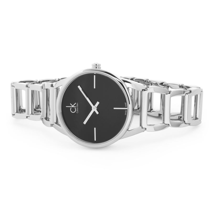 Calvin Klein Stately Black Dial Silver Steel Strap Watch for Women - K3G23121