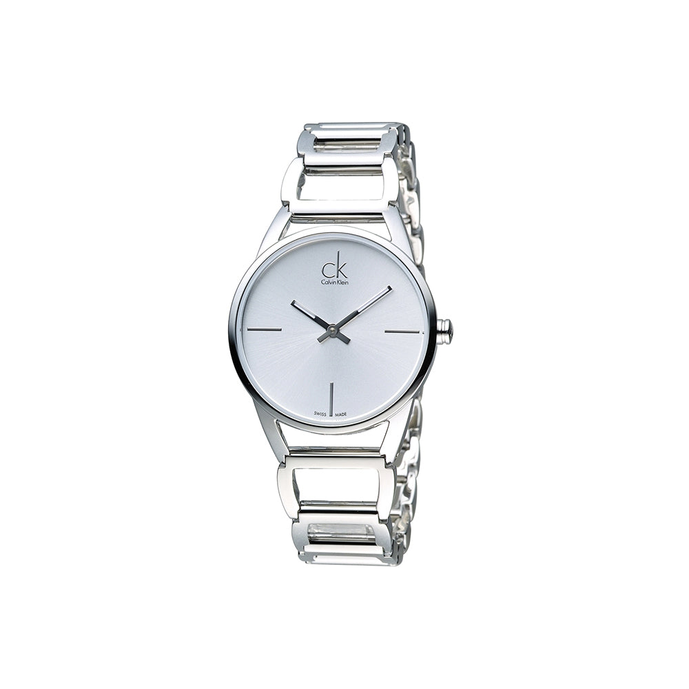 Calvin Klein Stately White Dial Silver Steel Strap Watch for Women - K3G23126