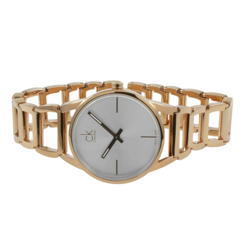 Calvin Klein Stately White Dial Rose Gold Steel Strap Watch for Women - K3G23626