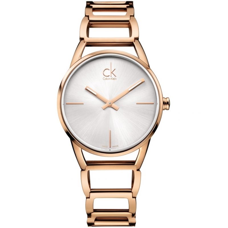 Calvin Klein Stately White Dial Rose Gold Steel Strap Watch for Women - K3G23626