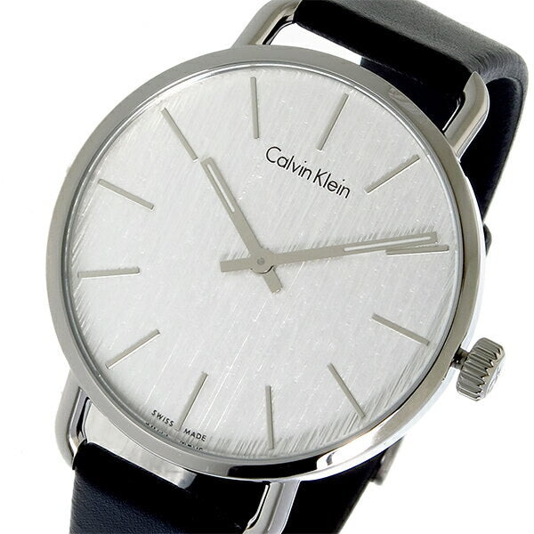 Calvin Klein Minimalist Silver Dial Black Leather Strap Watch for Men - K3M211C6