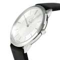 Calvin Klein Minimalist Silver Dial Black Leather Strap Watch for Men - K3M211C6