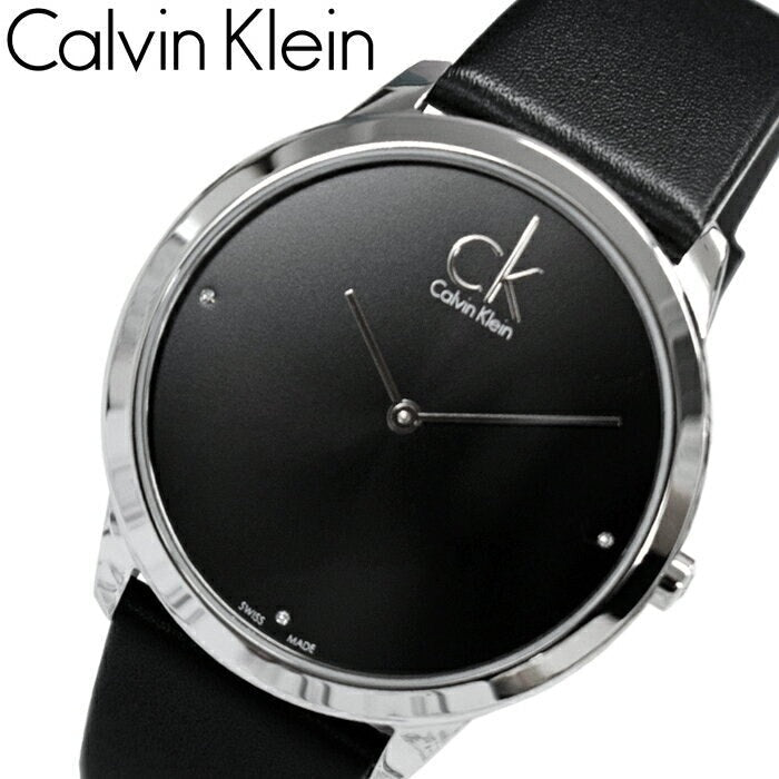 Calvin Klein Minimal Diamonds Black Dial Black Leather Strap Watch for Men - K3M211CS