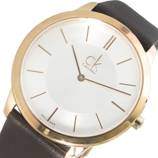 Calvin Klein Minimal White Dial Brown Leather Strap Watch for Men - K3M216G6