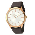 Calvin Klein Minimal White Dial Brown Leather Strap Watch for Men - K3M216G6