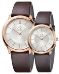 Calvin Klein Minimal White Dial Brown Leather Strap Watch for Women - K3M226G6