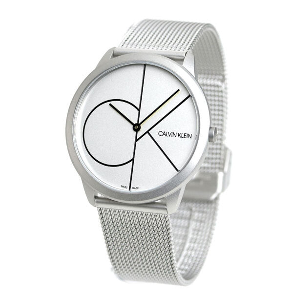 Calvin Klein Minimal White Dial Silver Mesh Bracelet Watch for Men - K3M5115X