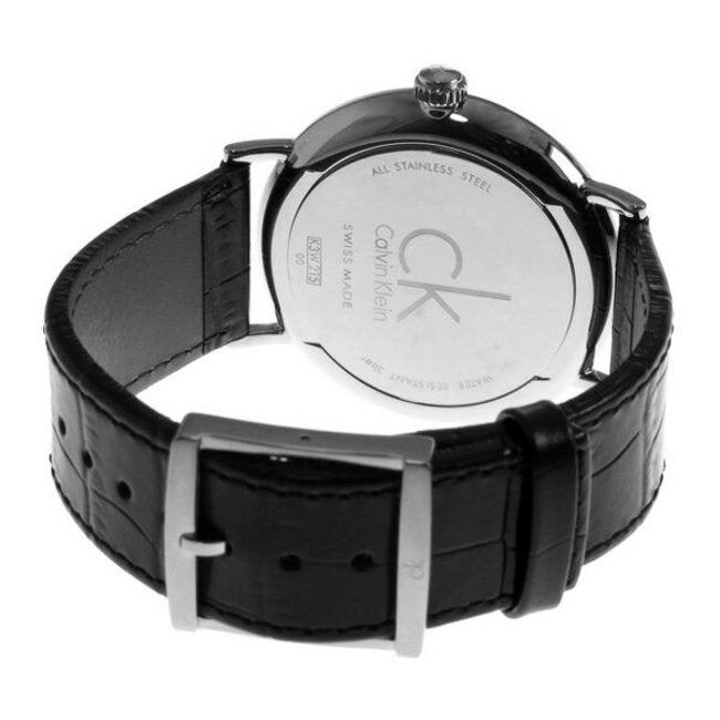 Calvin Klein Surround Silver Dial Black Leather Strap Watch for Men - K3W211C6