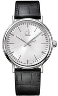 Calvin Klein Surround Silver Dial Black Leather Strap Watch for Men - K3W211C6