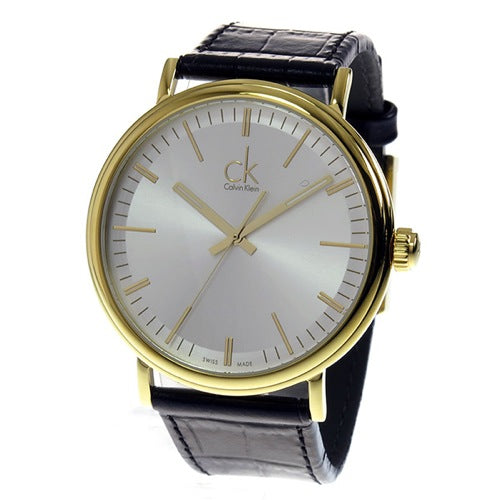 Calvin Klein Surround Silver Dial Black Leather Strap Watch for Men - K3W215C6