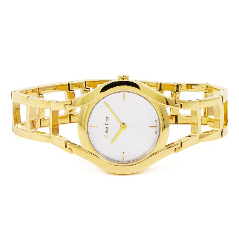 Calvin Klein Class White Dial Gold Steel Strap Watch for Women - K6R23526