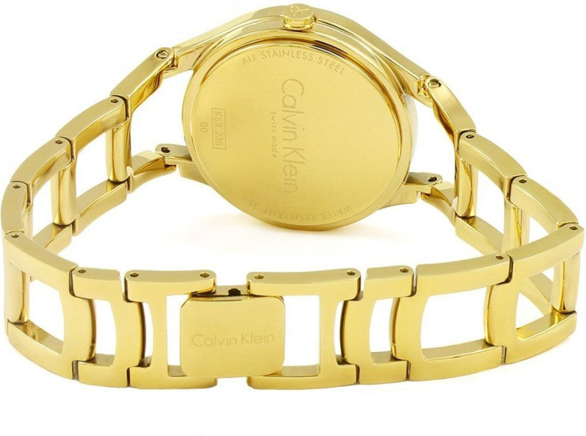 Calvin Klein Class White Dial Gold Steel Strap Watch for Women - K6R23526