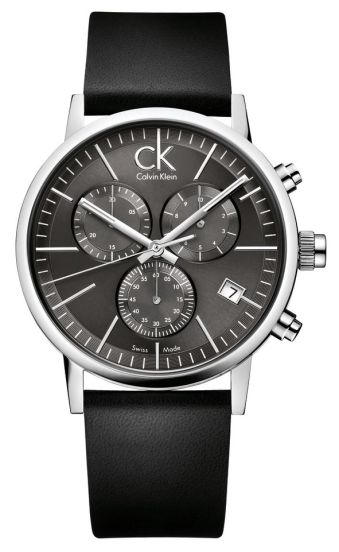 Calvin Klein Post Minimal Chronograph Black Dial Black Leather Strap Watch for Men - K7627107