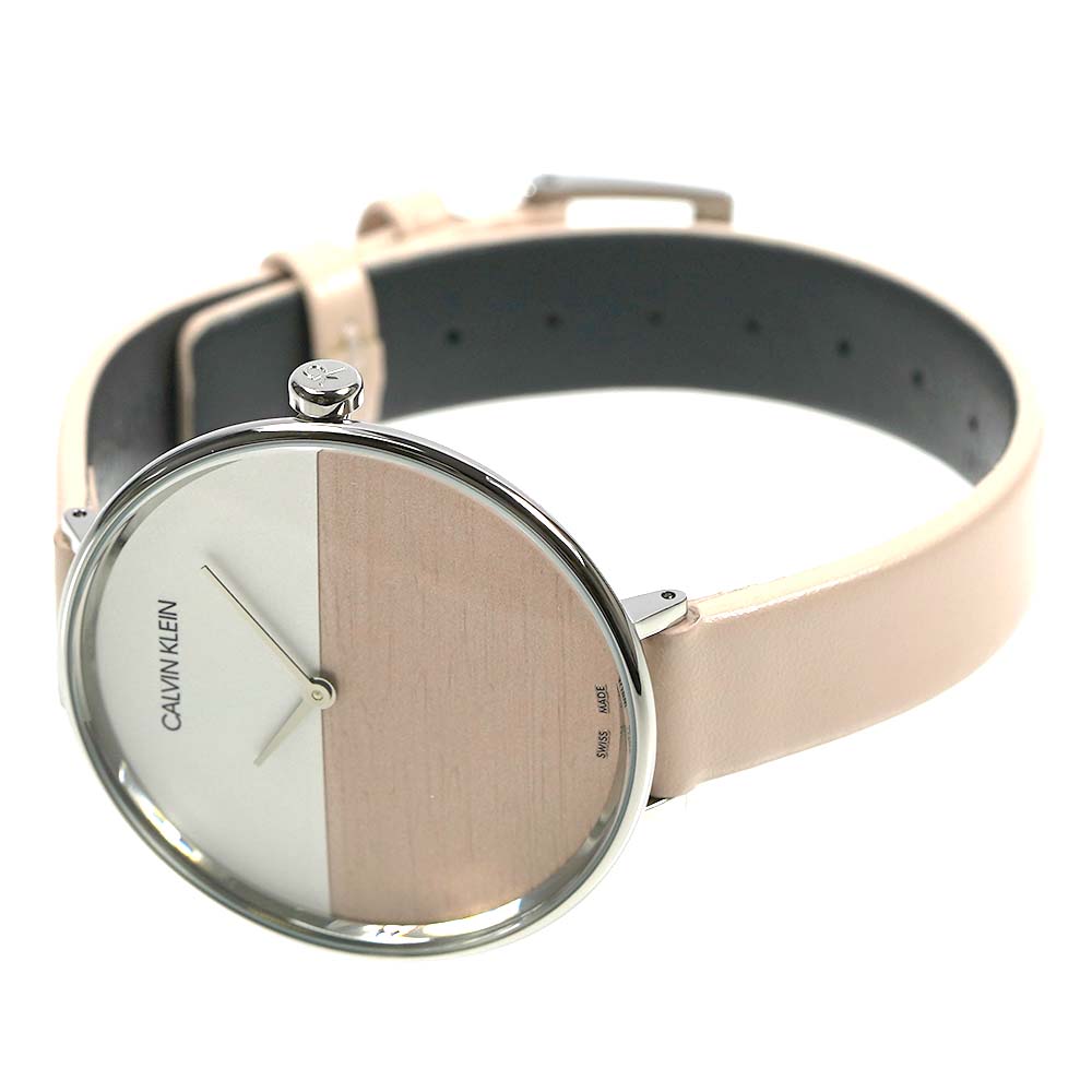 Calvin Klein Rise White Beige Dial Beige Leather Strap Watch for Women - K7A231XH