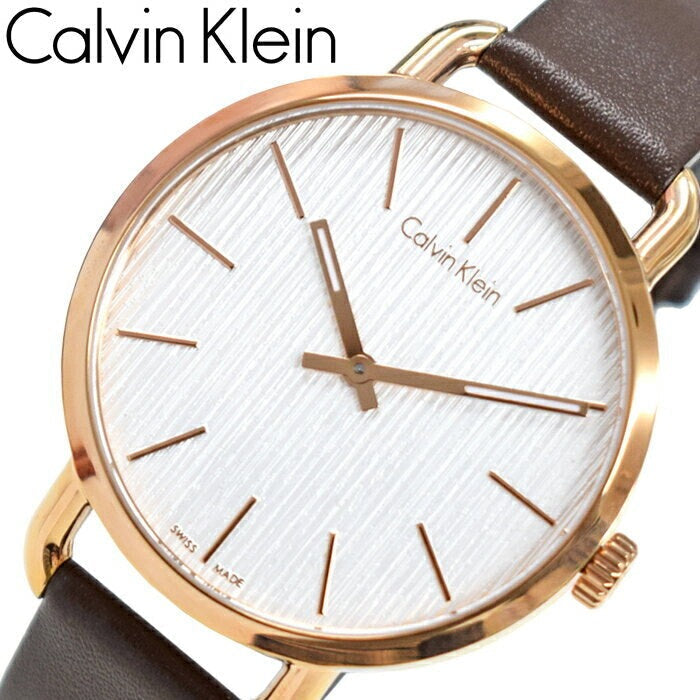 Calvin Klein Even Silver Dial Brown Leather Strap Watch for Men - K7B216G6