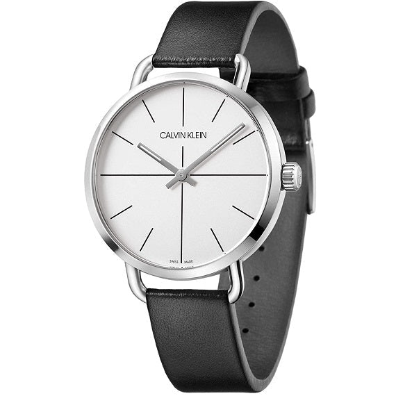 Calvin Klein Evan White Dial Black Leather Strap Watch for Women - K7B231CY