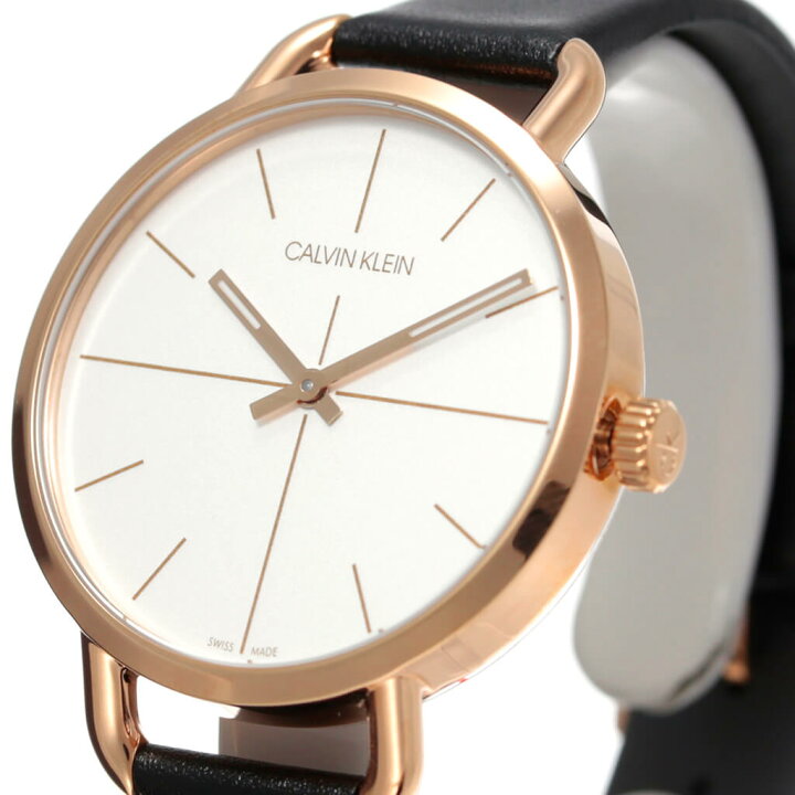 Calvin Klein Even White Dial Black Leather Strap Watch for Women - K7B236C6