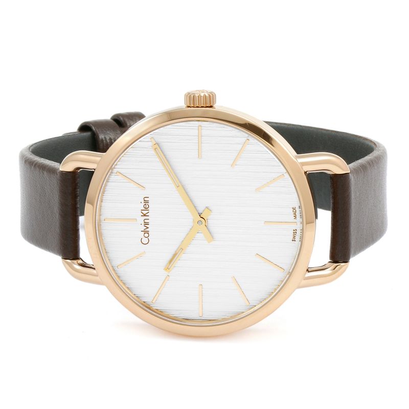 Calvin Klein Even White Dial Brown Leather Strap Watch for Women - K7B236G6