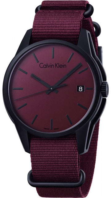 Calvin Klein Tone Maroon Dial Maroon NATO Strap Watch for Men - K7K514UP