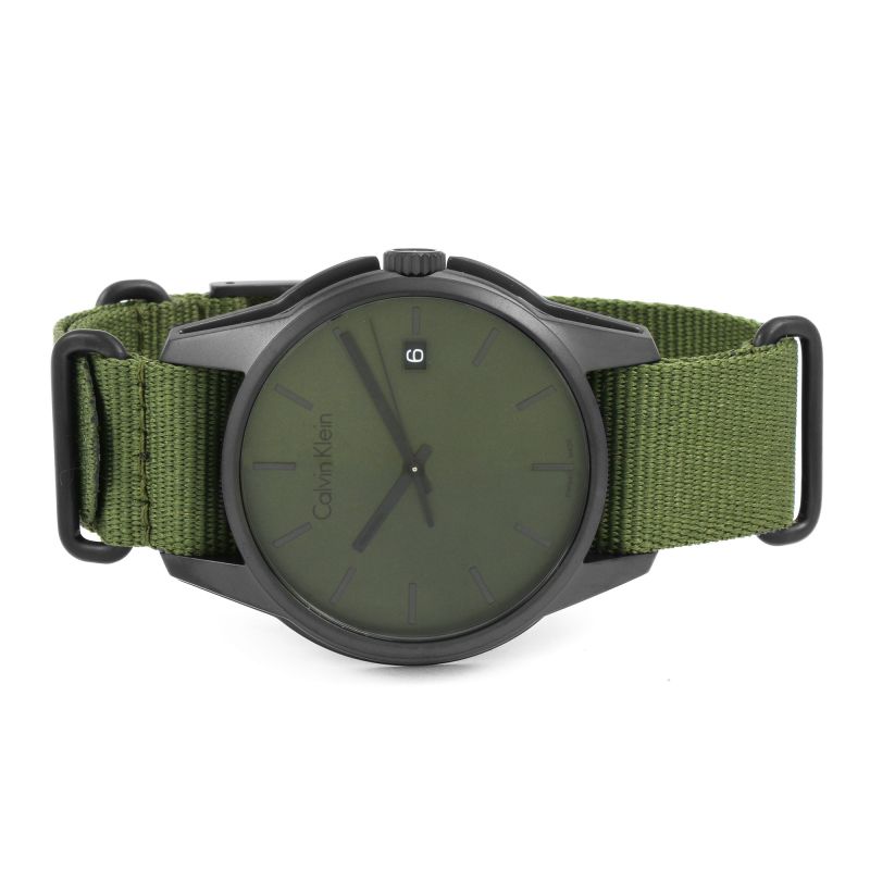 Calvin Klein Tone Green Dial Green NATO Strap Watch for Men - K7K514WL