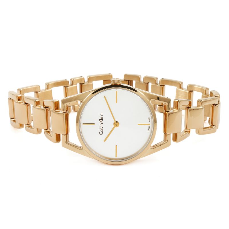 Calvin Klein Dainty White Dial Rose Gold Steel Strap Watch for Women - K7L23646