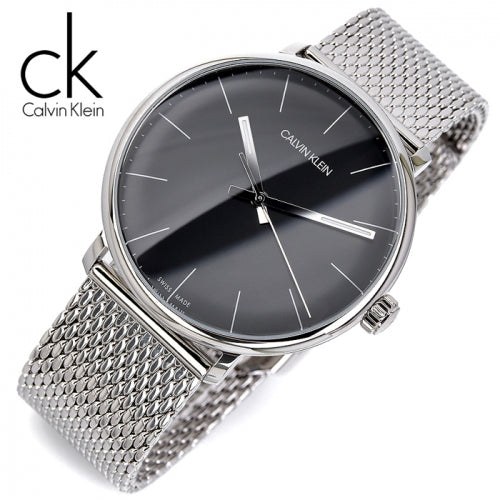 Calvin Klein High Noon Black Dial Silver Mesh Bracelet Watch for Men - K8M21121