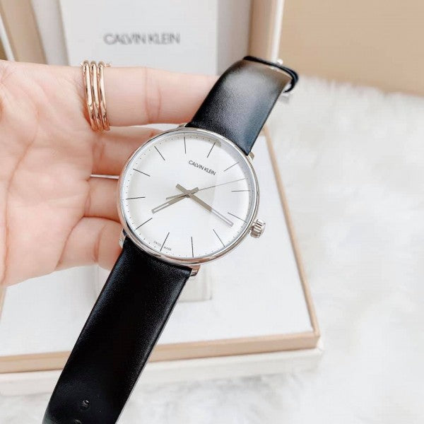 Calvin Klein High Noon Quartz White Dial Black Leather Strap Watch for Men - K8M211C6