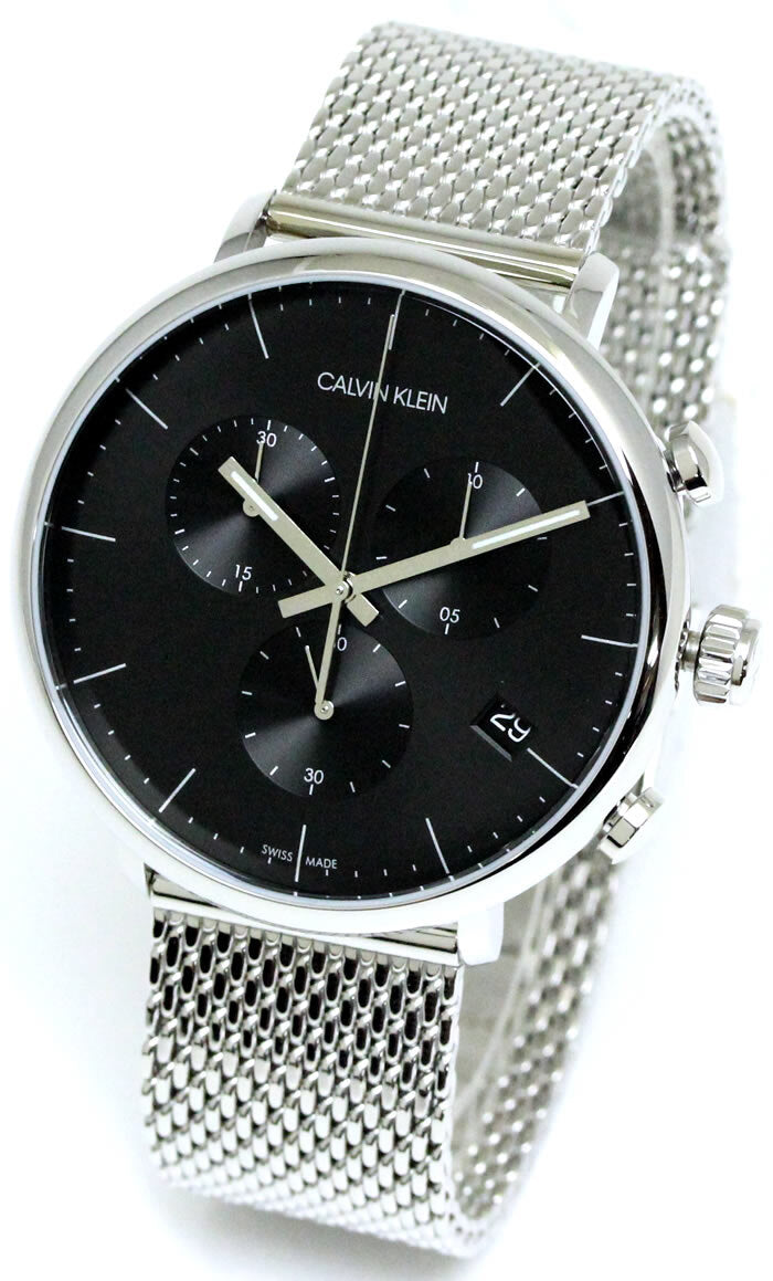 Calvin Klein High Noon Chronograph Black Dial Silver Mesh Bracelet Watch for Men - K8M27121