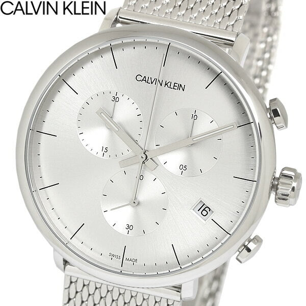 Calvin Klein High Noon Chronograph Silver Dial Silver Mesh Bracelet Watch for Men - K8M27126