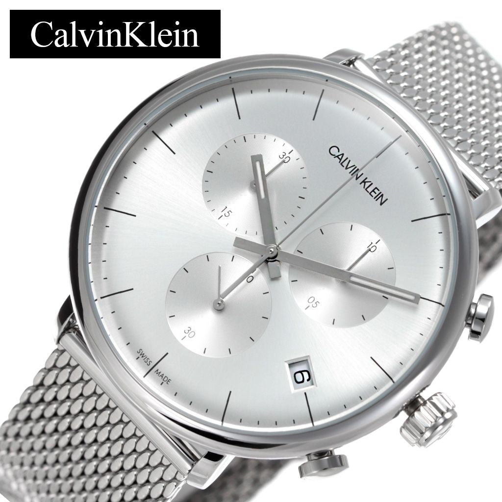 Calvin Klein High Noon Chronograph Silver Dial Silver Mesh Bracelet Watch for Men - K8M27126