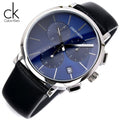 Calvin Klein Chronograph Blue Dial Black Leather Strap Watch for Men - K8Q371CN