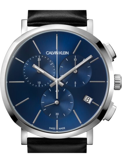 Calvin Klein Chronograph Blue Dial Black Leather Strap Watch for Men - K8Q371CN