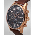 Hugo Boss Navigator Chronograph Grey Dial Brown Leather Strap Watch for Men - 1513496