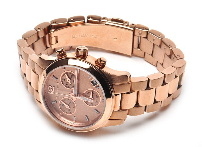 Michael Kors Runway Chronograph Rose Gold Dial Rose Gold Steel Strap Watch for Women - MK5430