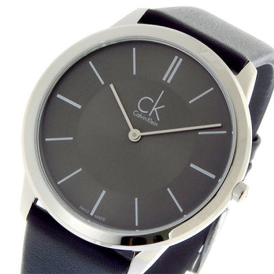 Calvin Klein Minimal Black Dial Black Leather Strap Watch for Men - K3M211C4