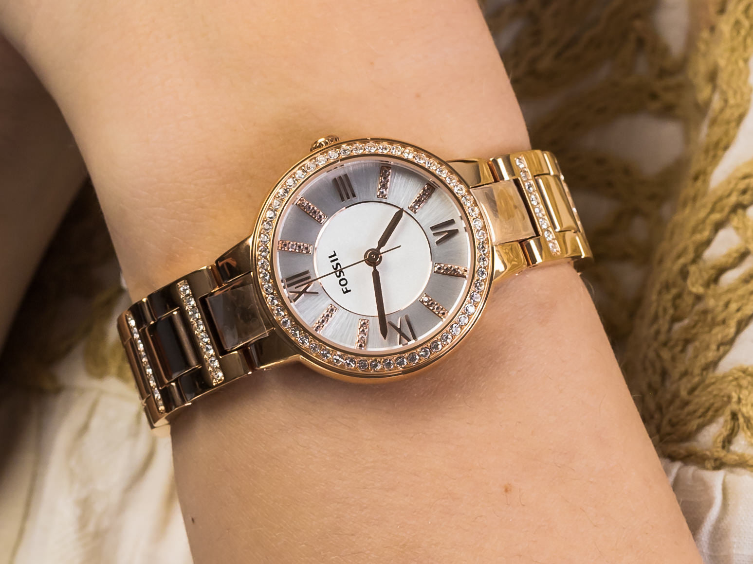 Fossil Virginia White Dial Rose Gold Steel Strap Watch for Women - ES3284