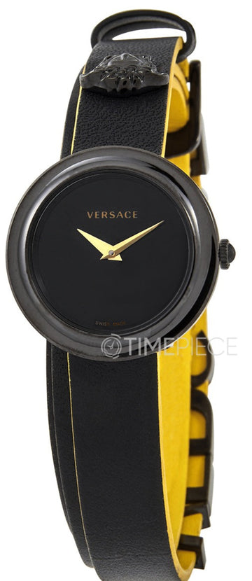 Versace V-Flare Quartz Black Dial Black Leather Strap Watch for Women - VEBN00518