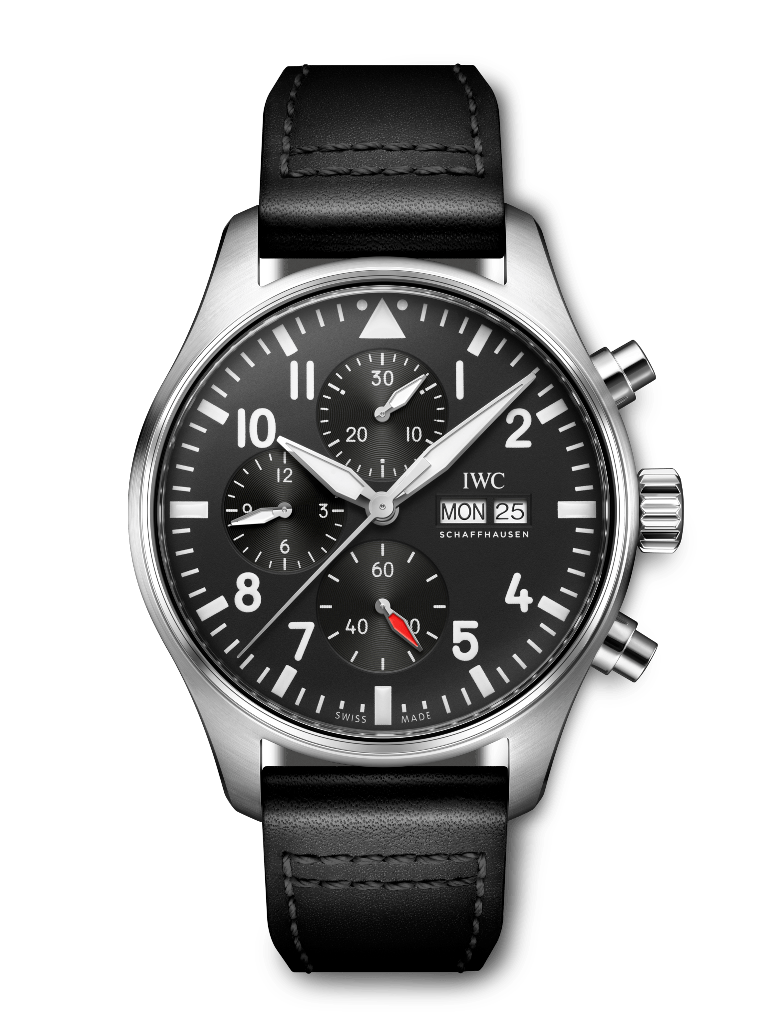 IWC Pilot's Watch Chronograph Black Dial Black Leather Strap Watch for Men - IW377709