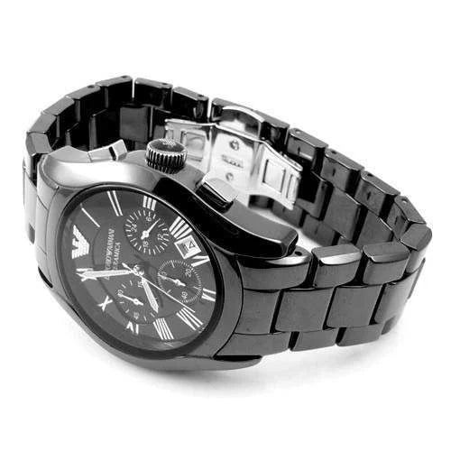 Emporio Armani Valente Chronograph Ceramic Black Dial Black Steel Strap Watch For Men - AR1400