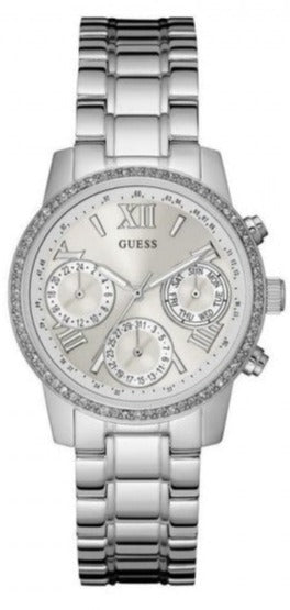 Guess Mini Sunrise Chronograph Quartz Silver Dial Silver Steel Strap Watch For Women - W0623L1