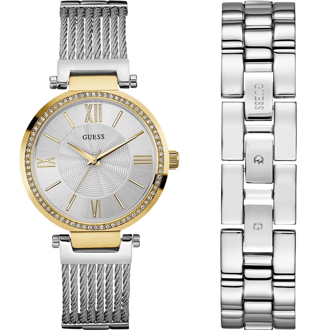 Guess Soho Diamonds Silver Dial Silver Mesh Bracelet Watch for Women - W0638L7