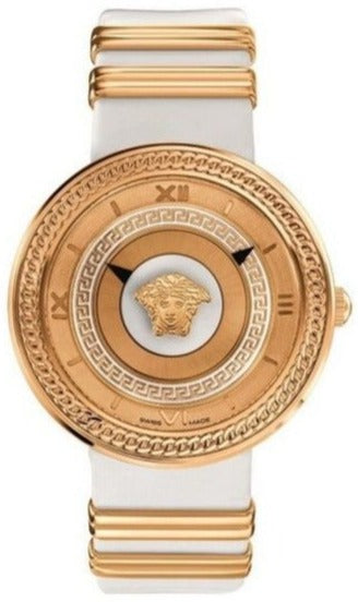 Versace V Metal Icon Gold Dial White & Gold Strap Watch for Women - VLC040014