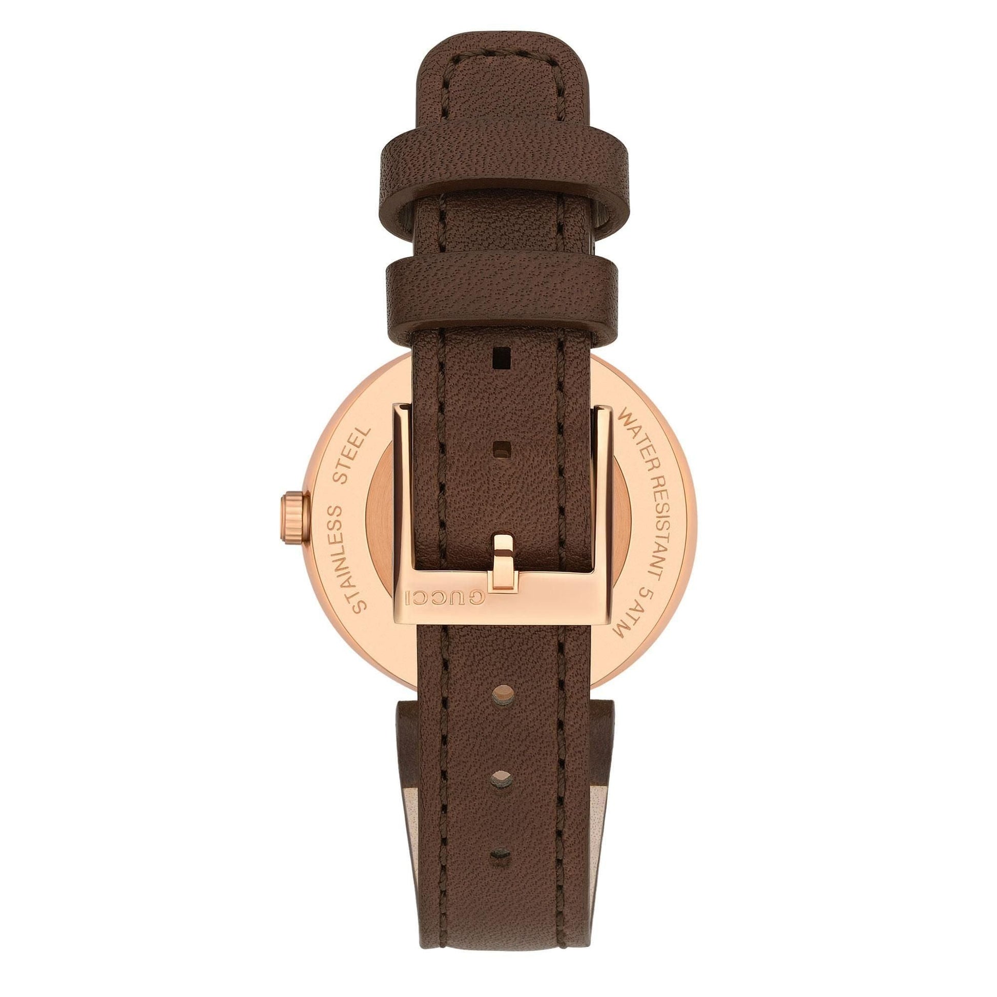 Gucci Interlocking Mother of Pearl Dial Brown Leather Strap Watch For Women - YA133516