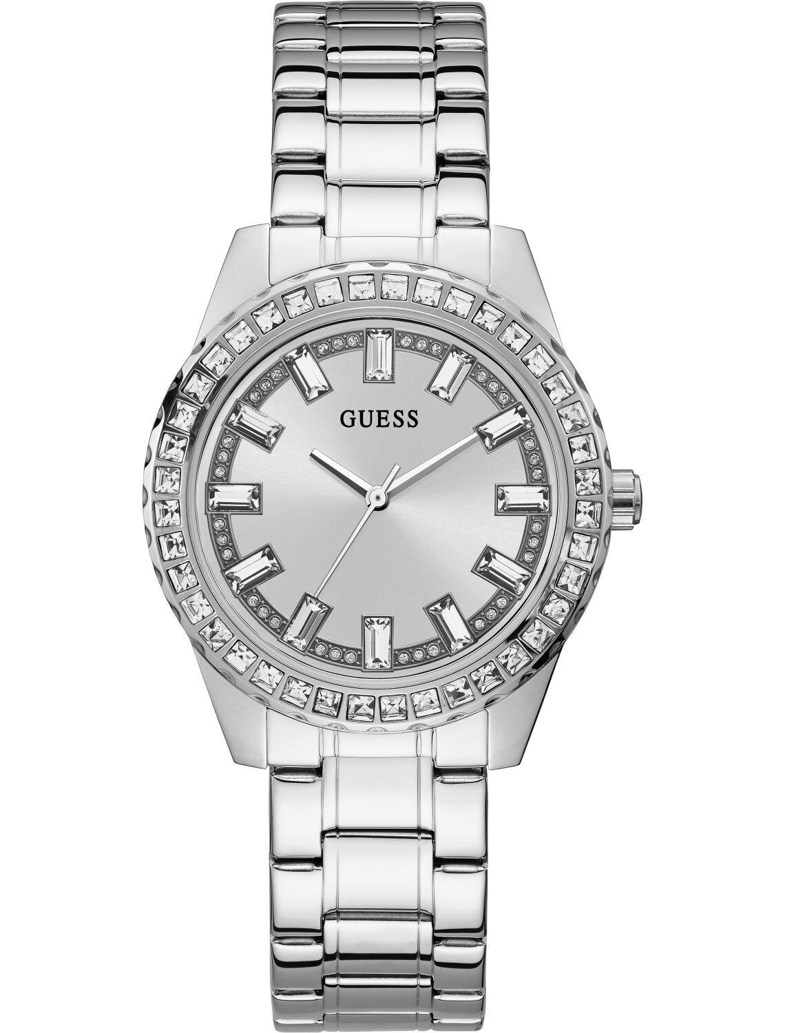 Guess Sparkler Diamonds Silver Dial Silver Steel Strap Watch for Women - GW0111L1