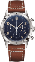 Breitling Avi 1953 Edition Platinum Chronograph Blue Dial Brown Leather Strap Watch for Men - LB0920131C1X1